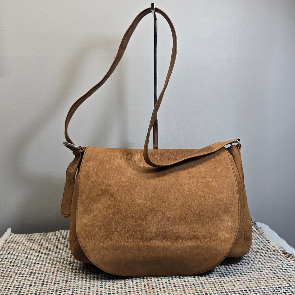 Eddie Bauer Messenger Crossbody Satchel Brown Leather Large Travel Work‎ School